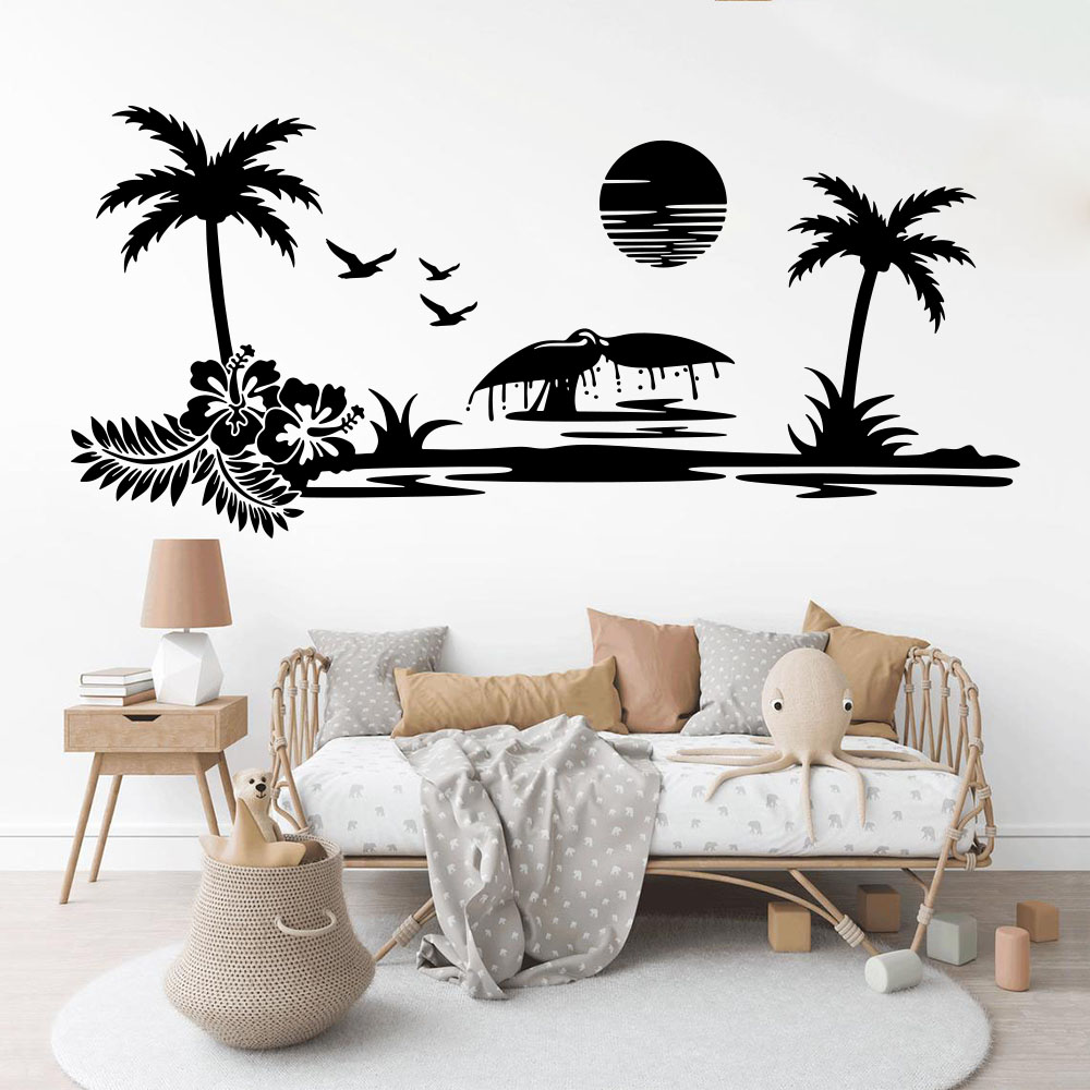 Vinyl Floor Plank - Large Beach Landscape Palm Tree Sun